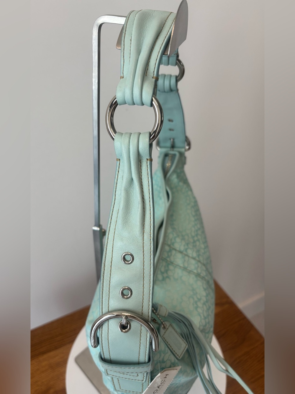 COACH VINTAGE SOHO SIGNATURE, LARGE HOBO SHOULDER BAG, CANVAS/LEATHER NIB - MIST - Picture 6 of 14